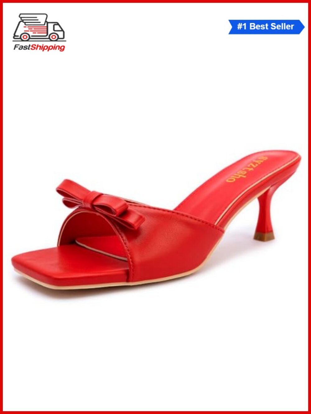 Kitten Heel Sandals Square Open Toe Slip On Mule Heels